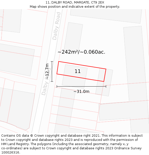 11, DALBY ROAD, MARGATE, CT9 2EX: Plot and title map