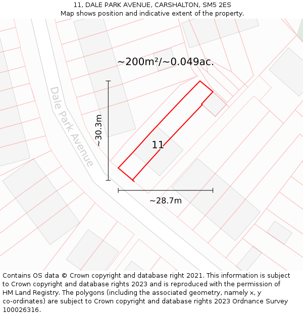 11, DALE PARK AVENUE, CARSHALTON, SM5 2ES: Plot and title map