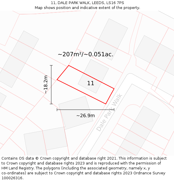 11, DALE PARK WALK, LEEDS, LS16 7PS: Plot and title map
