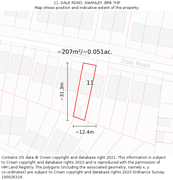 11, DALE ROAD, SWANLEY, BR8 7HP: Plot and title map