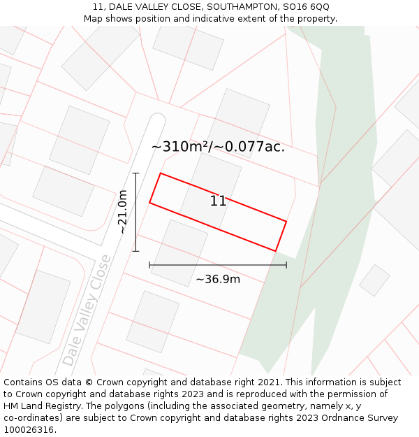 11, DALE VALLEY CLOSE, SOUTHAMPTON, SO16 6QQ: Plot and title map