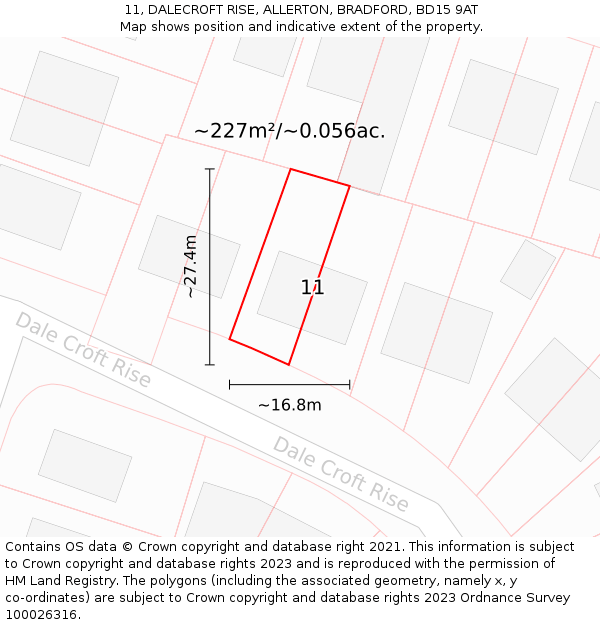 11, DALECROFT RISE, ALLERTON, BRADFORD, BD15 9AT: Plot and title map