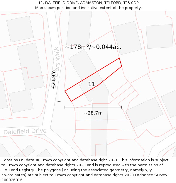 11, DALEFIELD DRIVE, ADMASTON, TELFORD, TF5 0DP: Plot and title map