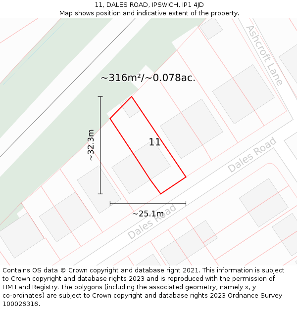 11, DALES ROAD, IPSWICH, IP1 4JD: Plot and title map