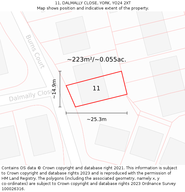 11, DALMALLY CLOSE, YORK, YO24 2XT: Plot and title map