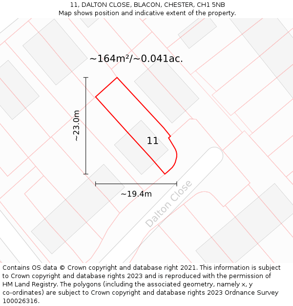 11, DALTON CLOSE, BLACON, CHESTER, CH1 5NB: Plot and title map