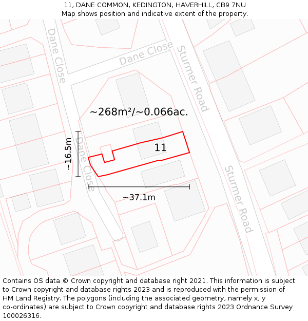11, DANE COMMON, KEDINGTON, HAVERHILL, CB9 7NU: Plot and title map