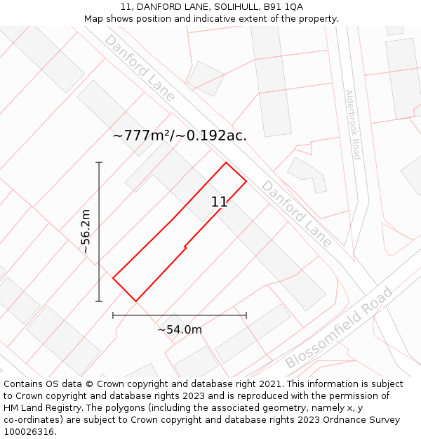 11, DANFORD LANE, SOLIHULL, B91 1QA: Plot and title map
