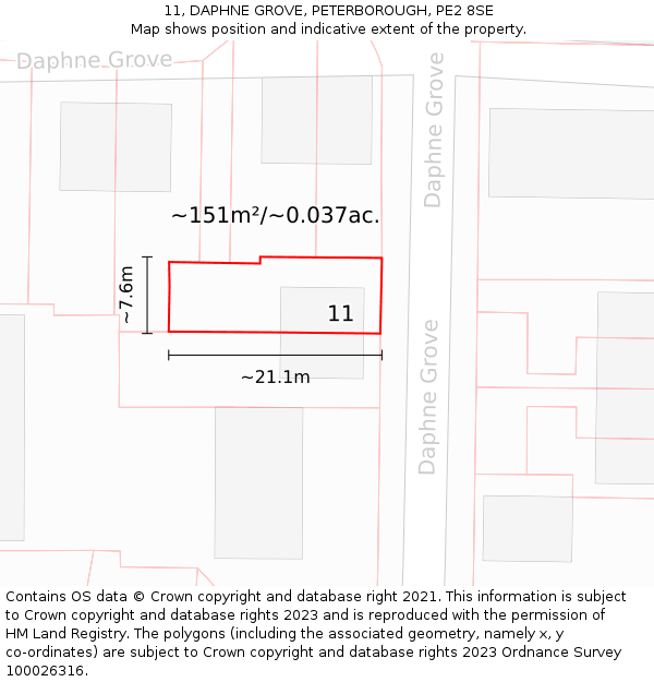 11, DAPHNE GROVE, PETERBOROUGH, PE2 8SE: Plot and title map