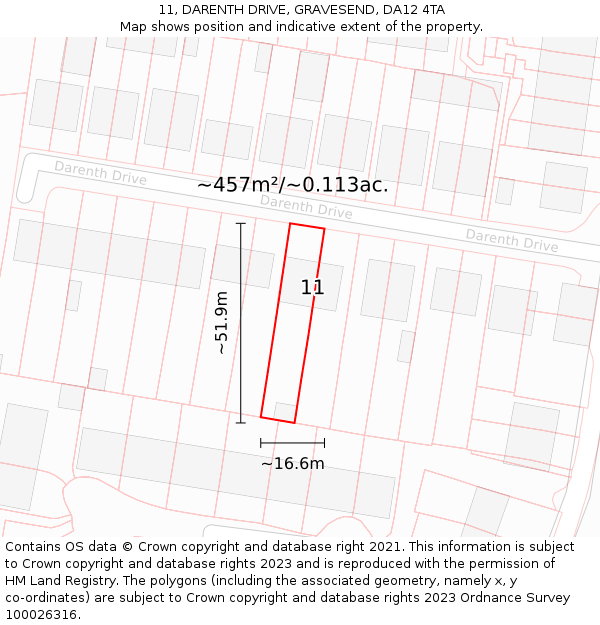 11, DARENTH DRIVE, GRAVESEND, DA12 4TA: Plot and title map