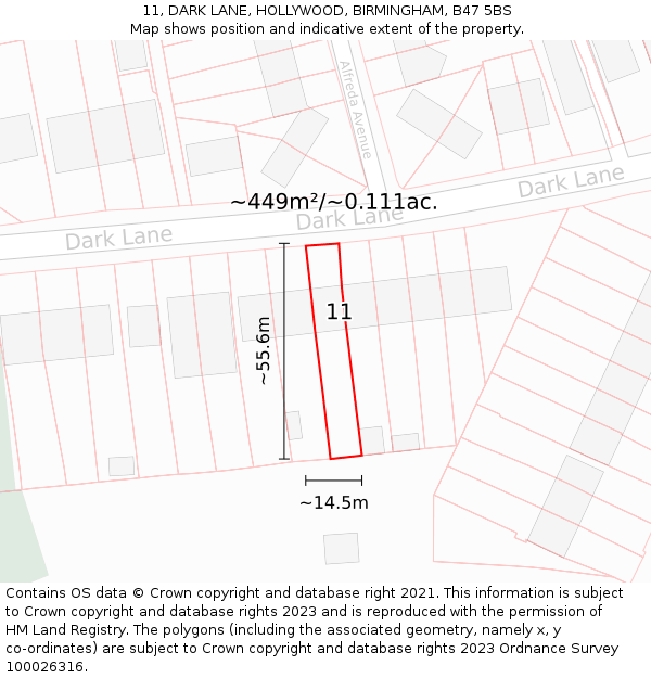 11, DARK LANE, HOLLYWOOD, BIRMINGHAM, B47 5BS: Plot and title map