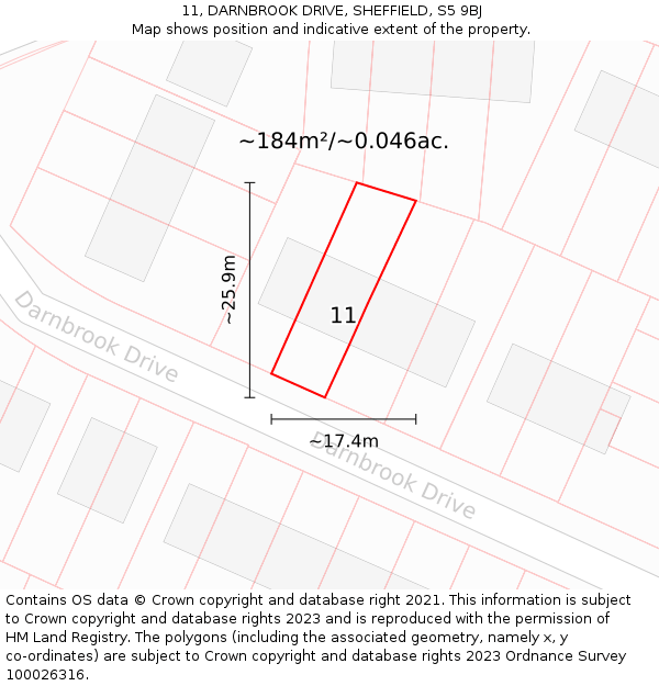 11, DARNBROOK DRIVE, SHEFFIELD, S5 9BJ: Plot and title map