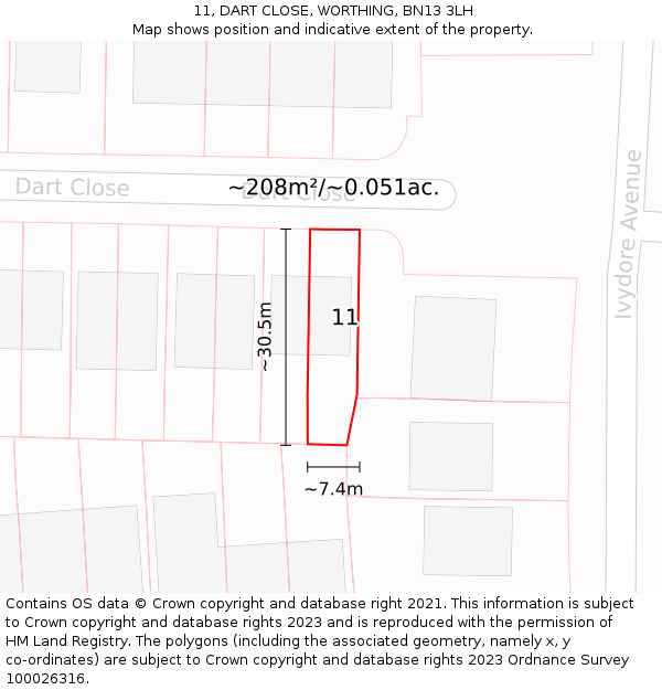 11, DART CLOSE, WORTHING, BN13 3LH: Plot and title map