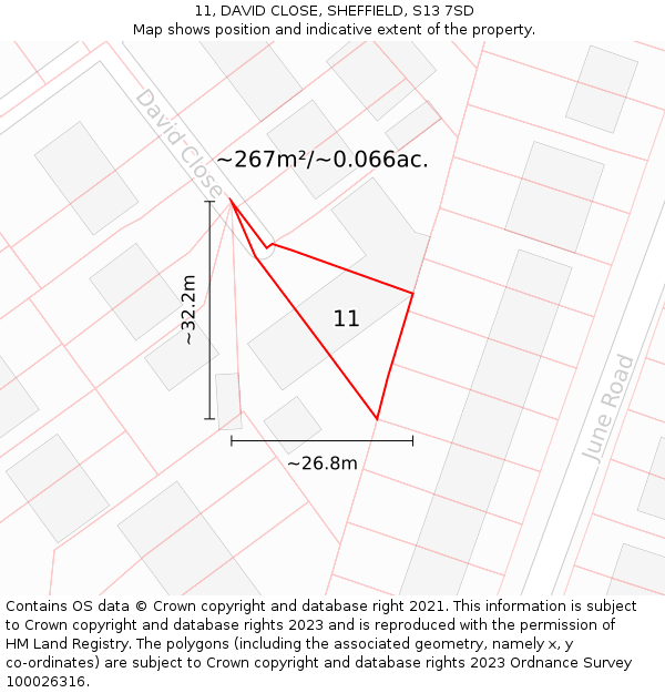 11, DAVID CLOSE, SHEFFIELD, S13 7SD: Plot and title map