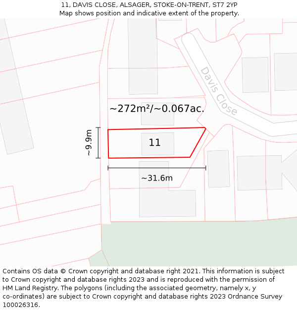 11, DAVIS CLOSE, ALSAGER, STOKE-ON-TRENT, ST7 2YP: Plot and title map