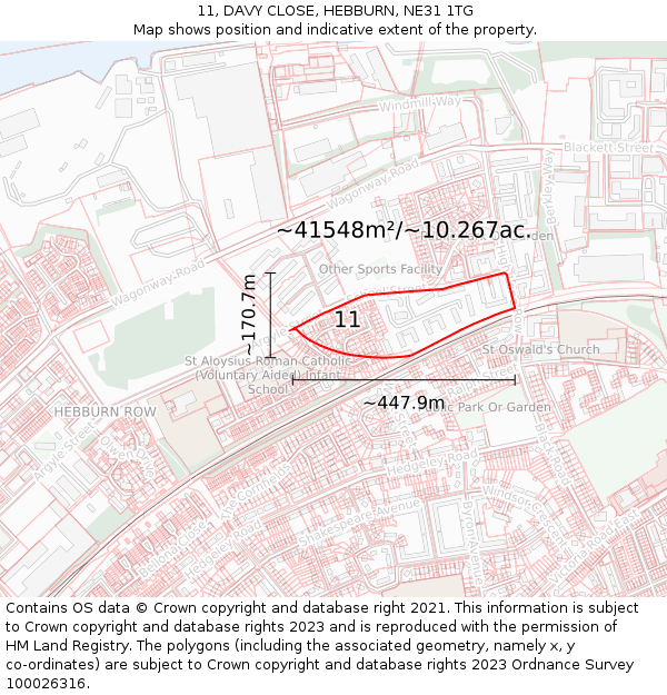 11, DAVY CLOSE, HEBBURN, NE31 1TG: Plot and title map