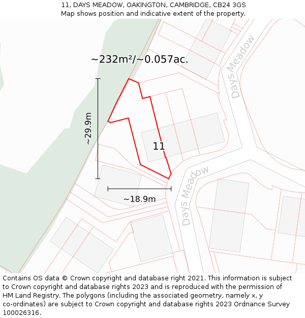 11, DAYS MEADOW, OAKINGTON, CAMBRIDGE, CB24 3GS: Plot and title map