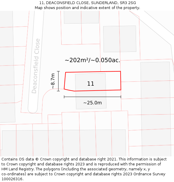 11, DEACONSFIELD CLOSE, SUNDERLAND, SR3 2SG: Plot and title map