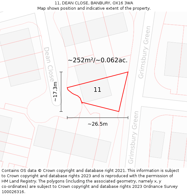 11, DEAN CLOSE, BANBURY, OX16 3WA: Plot and title map