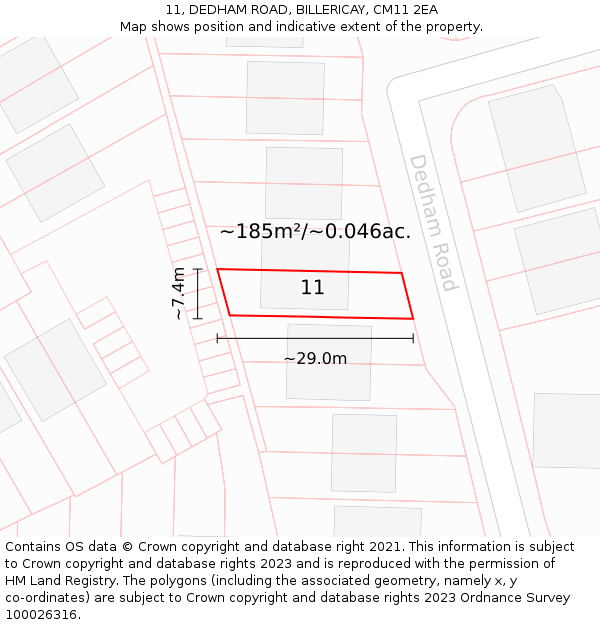 11, DEDHAM ROAD, BILLERICAY, CM11 2EA: Plot and title map