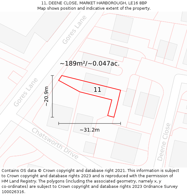 11, DEENE CLOSE, MARKET HARBOROUGH, LE16 8BP: Plot and title map