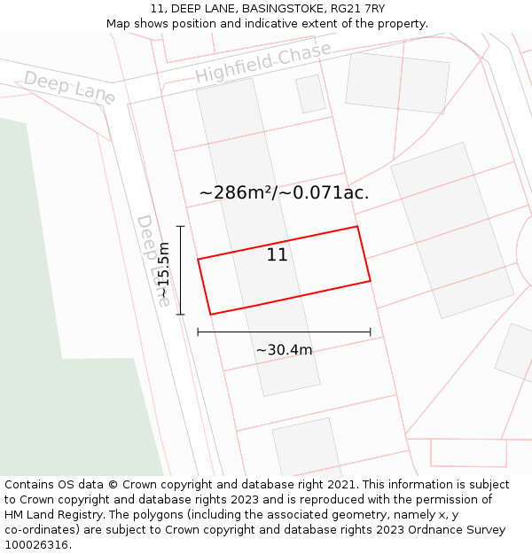 11, DEEP LANE, BASINGSTOKE, RG21 7RY: Plot and title map