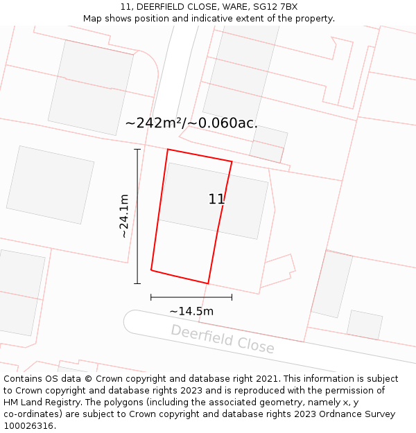 11, DEERFIELD CLOSE, WARE, SG12 7BX: Plot and title map