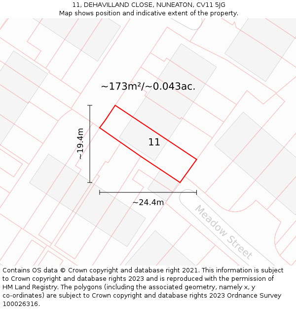 11, DEHAVILLAND CLOSE, NUNEATON, CV11 5JG: Plot and title map