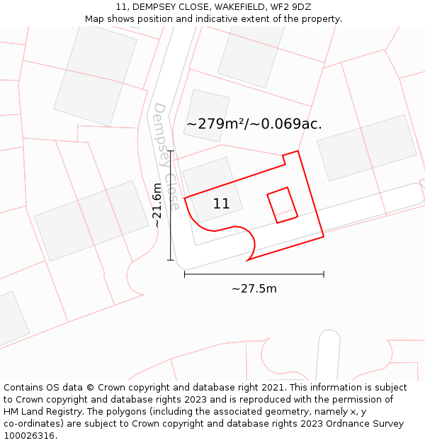 11, DEMPSEY CLOSE, WAKEFIELD, WF2 9DZ: Plot and title map