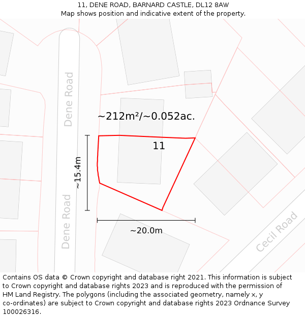 11, DENE ROAD, BARNARD CASTLE, DL12 8AW: Plot and title map