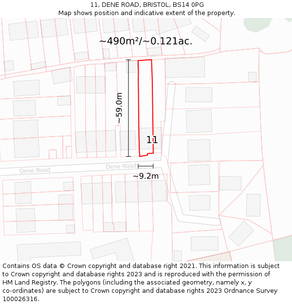 11, DENE ROAD, BRISTOL, BS14 0PG: Plot and title map