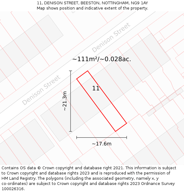 11, DENISON STREET, BEESTON, NOTTINGHAM, NG9 1AY: Plot and title map