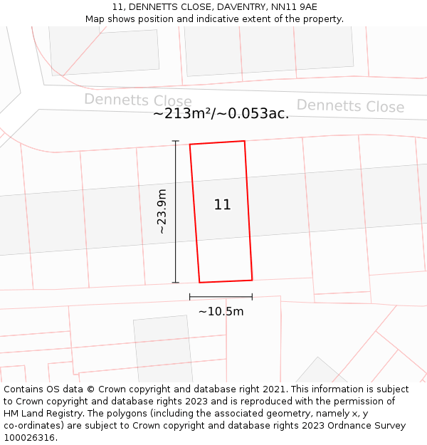 11, DENNETTS CLOSE, DAVENTRY, NN11 9AE: Plot and title map