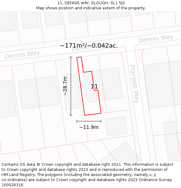 11, DENNIS WAY, SLOUGH, SL1 5JS: Plot and title map