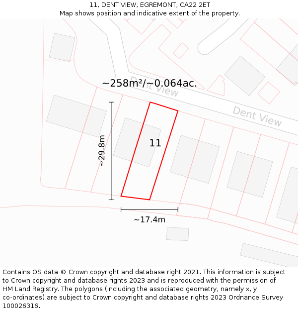 11, DENT VIEW, EGREMONT, CA22 2ET: Plot and title map