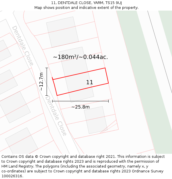 11, DENTDALE CLOSE, YARM, TS15 9UJ: Plot and title map
