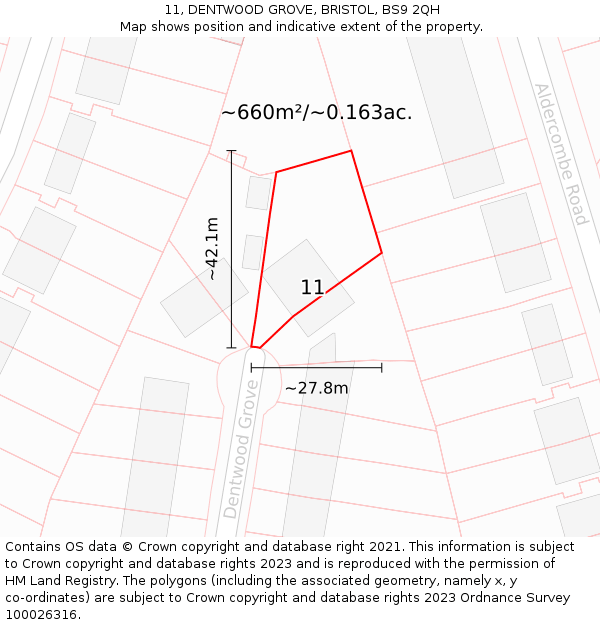 11, DENTWOOD GROVE, BRISTOL, BS9 2QH: Plot and title map