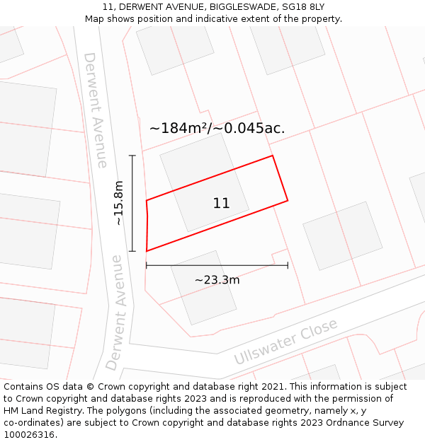 11, DERWENT AVENUE, BIGGLESWADE, SG18 8LY: Plot and title map