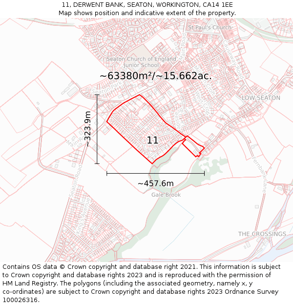 11, DERWENT BANK, SEATON, WORKINGTON, CA14 1EE: Plot and title map