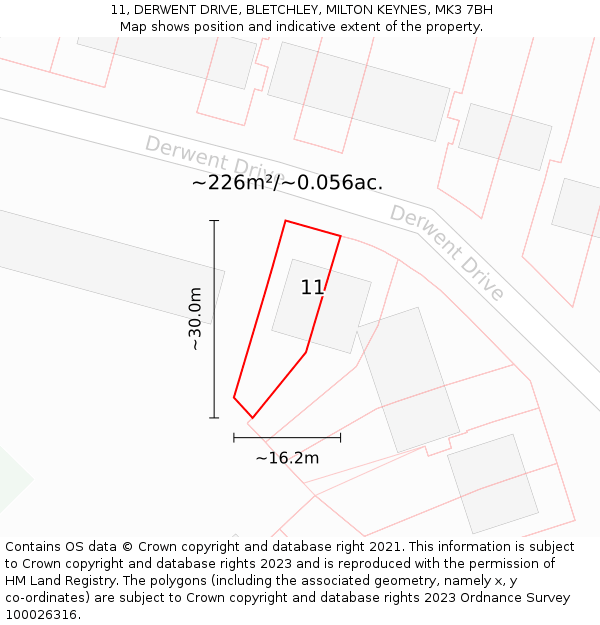 11, DERWENT DRIVE, BLETCHLEY, MILTON KEYNES, MK3 7BH: Plot and title map