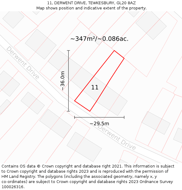 11, DERWENT DRIVE, TEWKESBURY, GL20 8AZ: Plot and title map