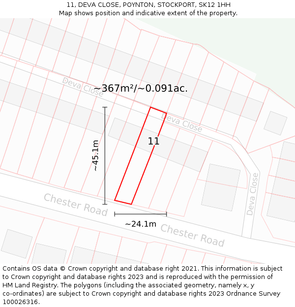 11, DEVA CLOSE, POYNTON, STOCKPORT, SK12 1HH: Plot and title map