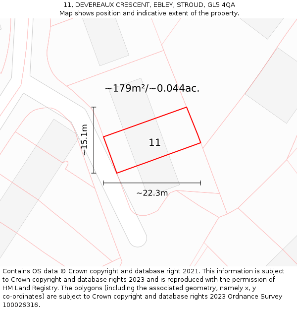 11, DEVEREAUX CRESCENT, EBLEY, STROUD, GL5 4QA: Plot and title map