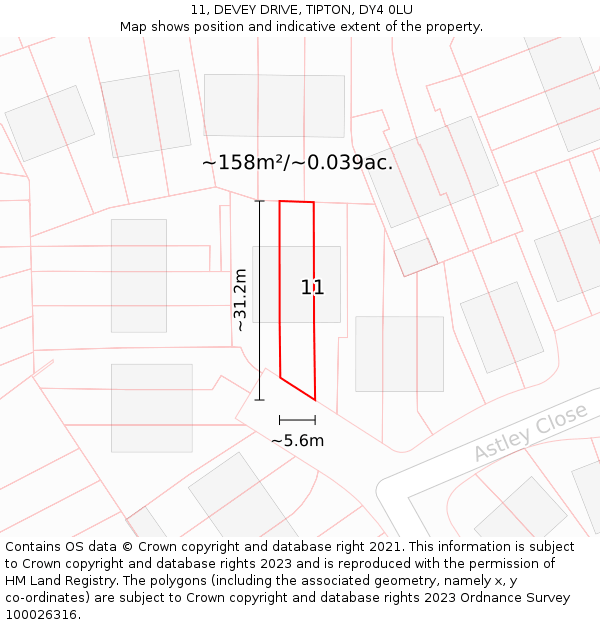 11, DEVEY DRIVE, TIPTON, DY4 0LU: Plot and title map
