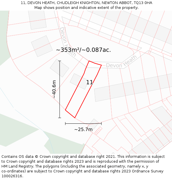 11, DEVON HEATH, CHUDLEIGH KNIGHTON, NEWTON ABBOT, TQ13 0HA: Plot and title map