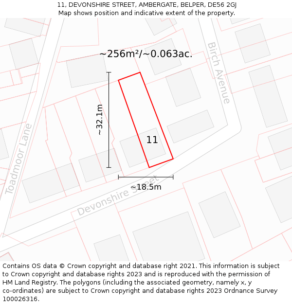 11, DEVONSHIRE STREET, AMBERGATE, BELPER, DE56 2GJ: Plot and title map