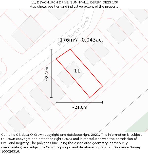 11, DEWCHURCH DRIVE, SUNNYHILL, DERBY, DE23 1XP: Plot and title map