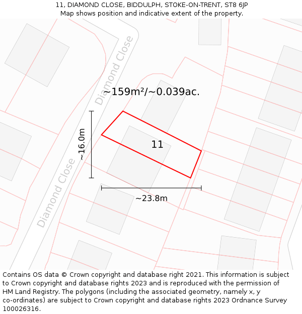 11, DIAMOND CLOSE, BIDDULPH, STOKE-ON-TRENT, ST8 6JP: Plot and title map