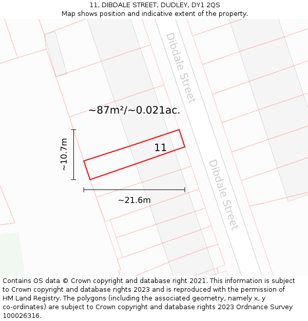11, DIBDALE STREET, DUDLEY, DY1 2QS: Plot and title map