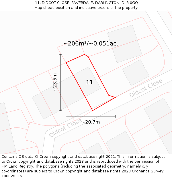 11, DIDCOT CLOSE, FAVERDALE, DARLINGTON, DL3 0GQ: Plot and title map